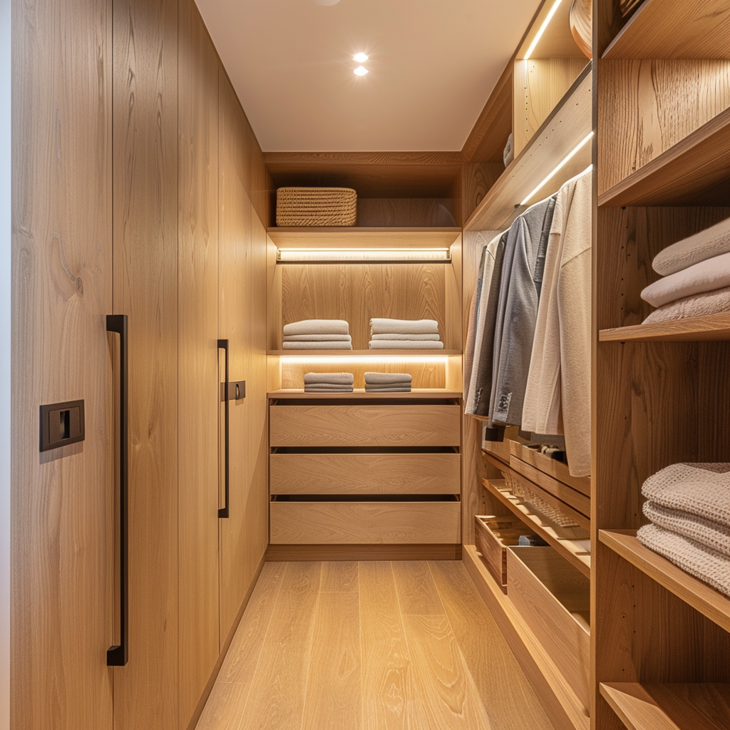 Closet planejado Italínea com nichos iluminados